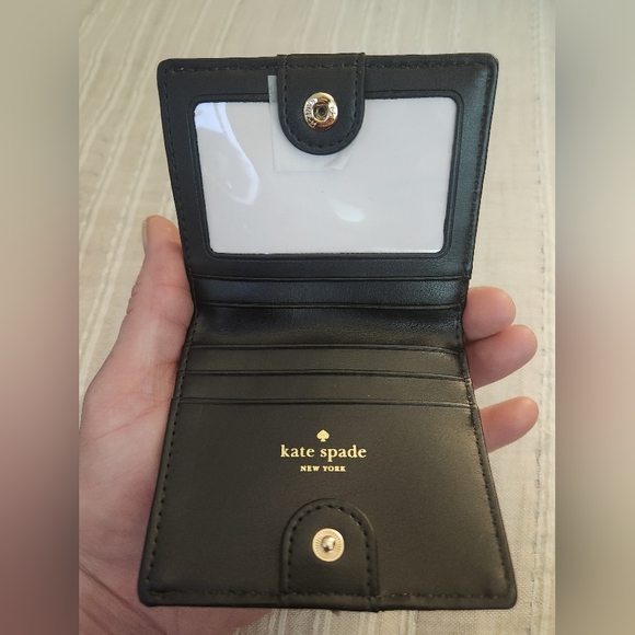 Kate Spade Womens Black White Polka Dot Snaps Pocket Bifold Wallet Sz 4x4” - Picture 3 of 4